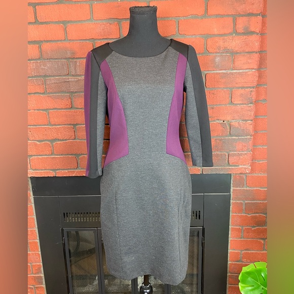 Tahari Block‎ Colored Gray Black Purple Women’s Stretch Knee Length Dress Size 4 - Picture 1 of 8